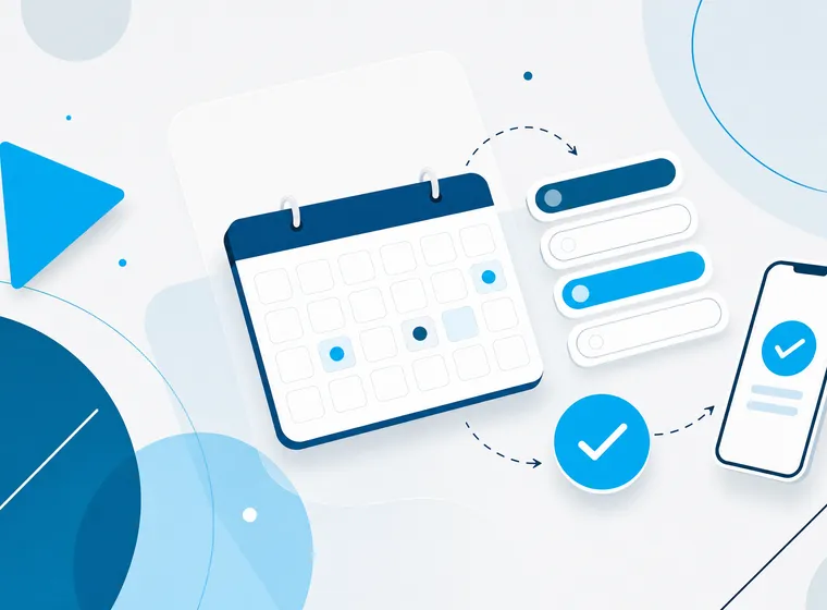 Calendar, booking slots, and mobile confirmation visuals for AI appointment booking