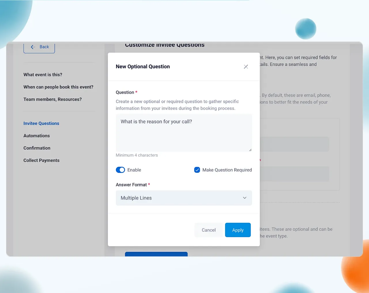 Add questions to booking