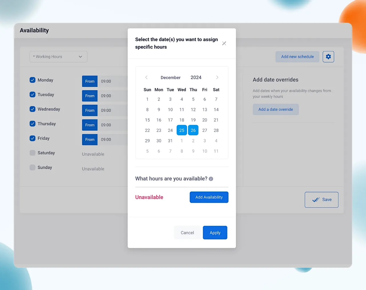 Special date overrides